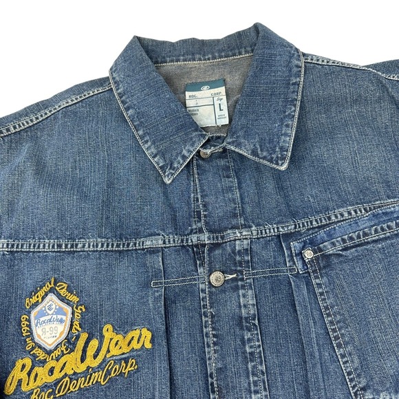 ROCAWEAR Denim Jacket Mens Medium Wash Hip Hop Urban Streetwear 90s Y2K Large - Picture 2 of 16